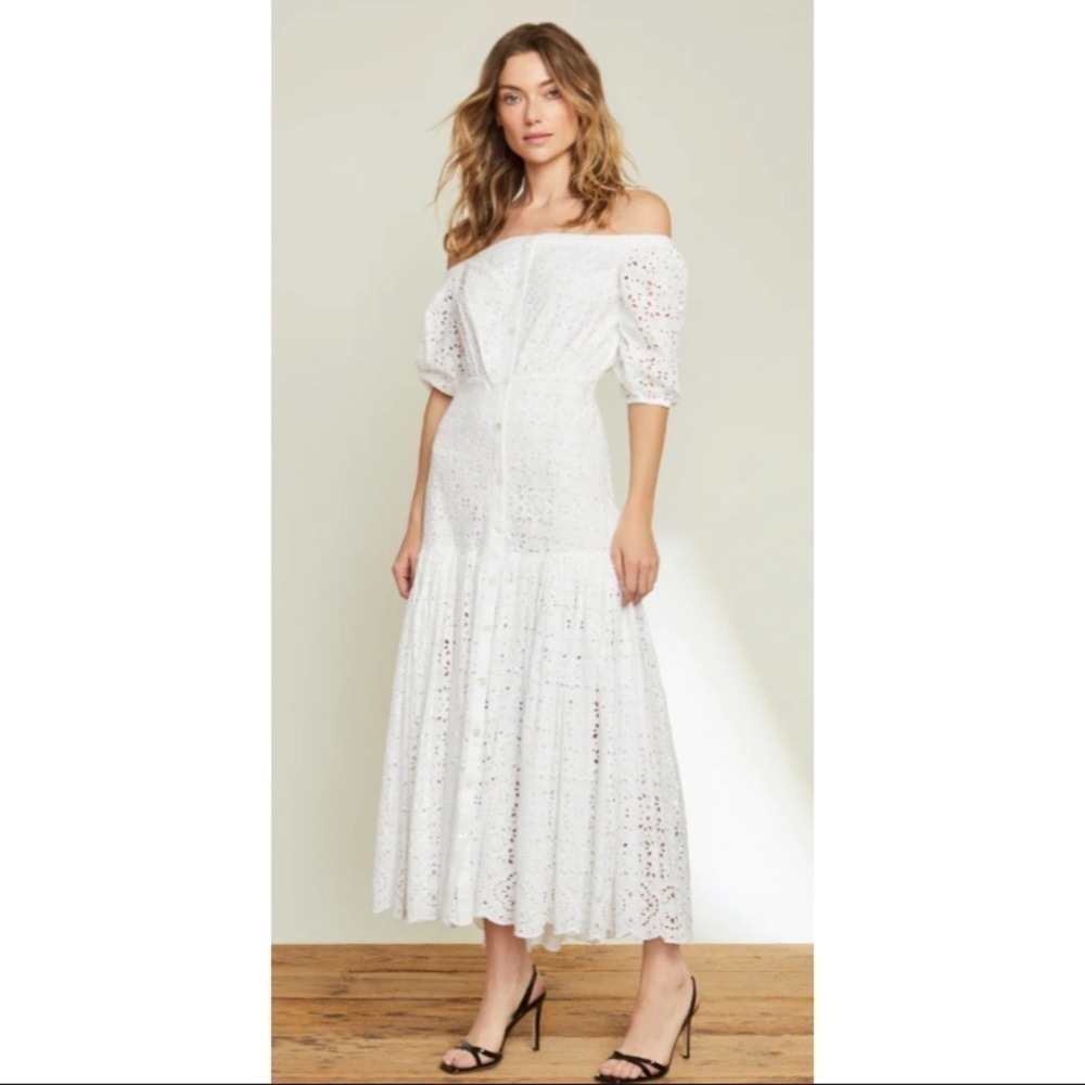Veronica Beard White Lace Off-Shoulder Dress